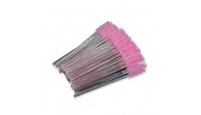Щёточки для ресниц и бровей акриловый розовый стержень и розовая кисть (щёточка), 50шт